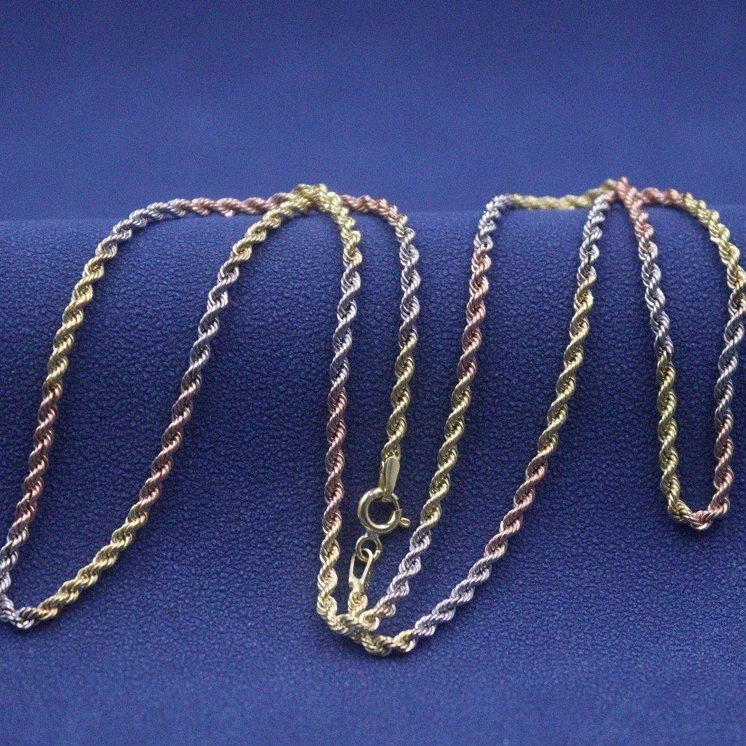 

Real 18K Mlti-tone Gold Chain For Women 2mm Twist Rope Link Necklace 50cm/20inch Stamp Au750