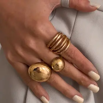 Ingemark 3 Pz/set Creativo Liscio Geometrico Grosso Anelli Aperti per Le Donne Punk Irregolare Anelli di Barretta Regolabili Uomini Gioielli Regalo