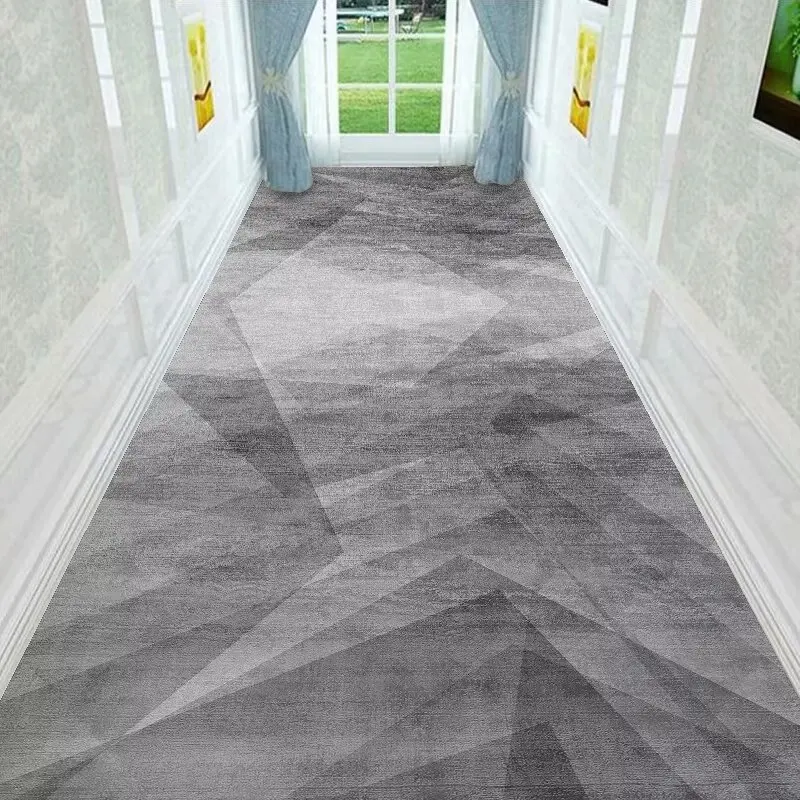 Simple Gray Long Corridor Carpet Non-slip Modern Home Decoration Stair Soft Mat Washable Hotel Corridor Rug Doorway Floor Mats 3