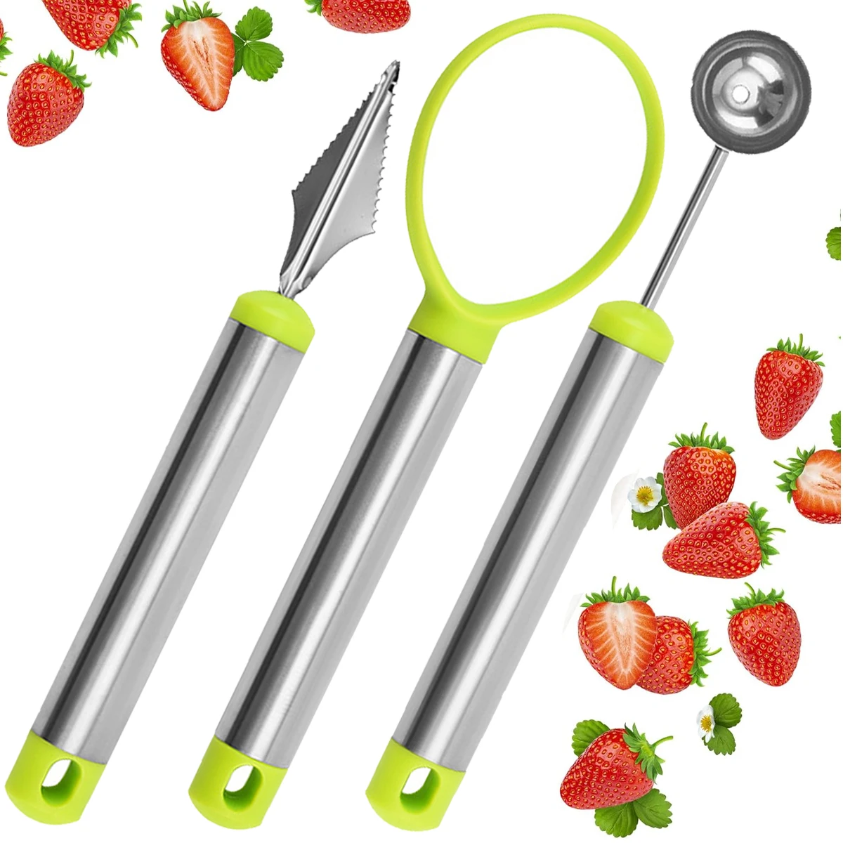 Leeseph 3Pieces Garnish Shape Tool Set for Fruit Vegetable, Stainless Steel Fruit Carving Tools Set, Home Kitchen Fruits Gadget