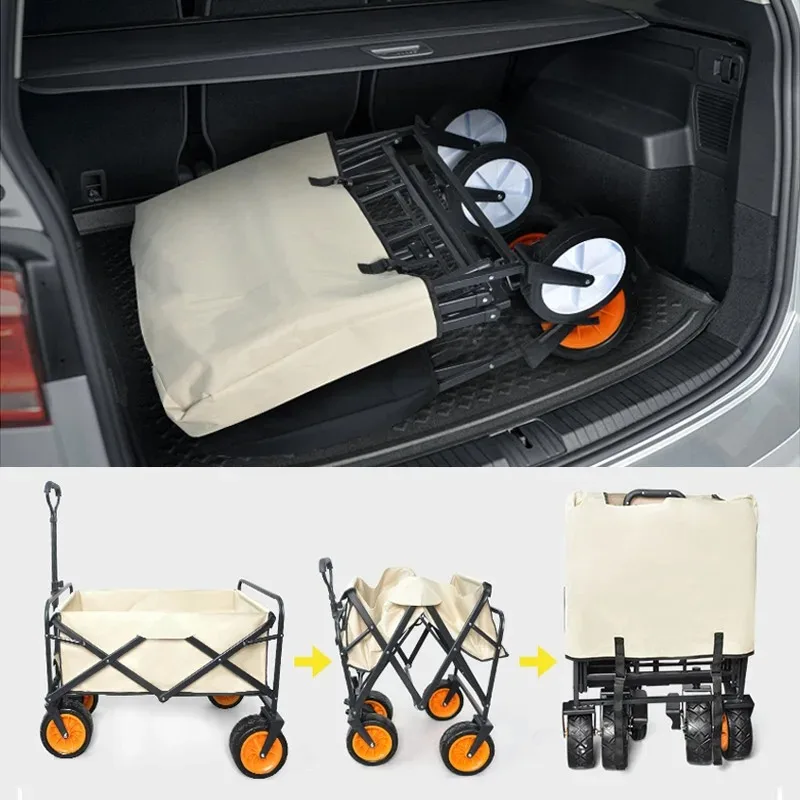 Foldable Trolley Outdoor Camping Cart Pull Rod Small Carts Multifunction Adjustable Handle Picnic Trolley Home Camping Trolleys