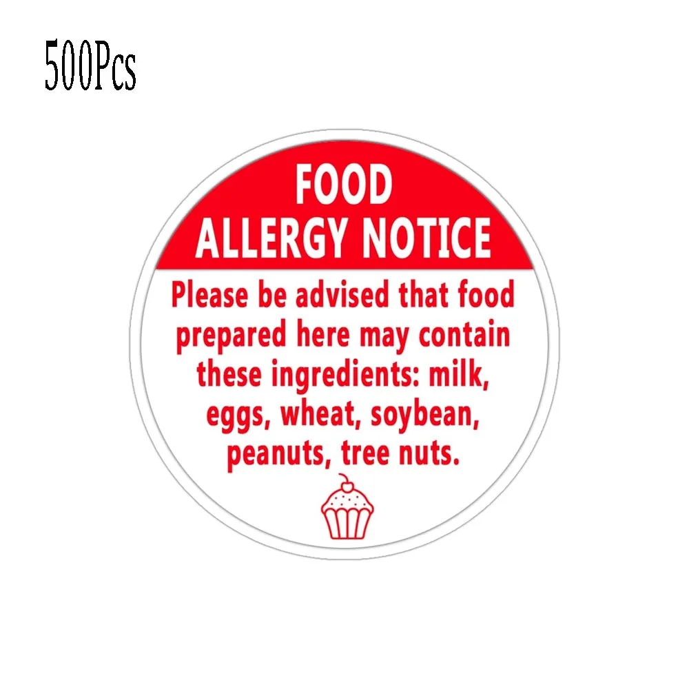 Food Allergy Stickers 1.5 Inch Allergy Warning Sticker for Cake Shop, Party, Kitchen, Restaurants, Food Label, 500 Pcs