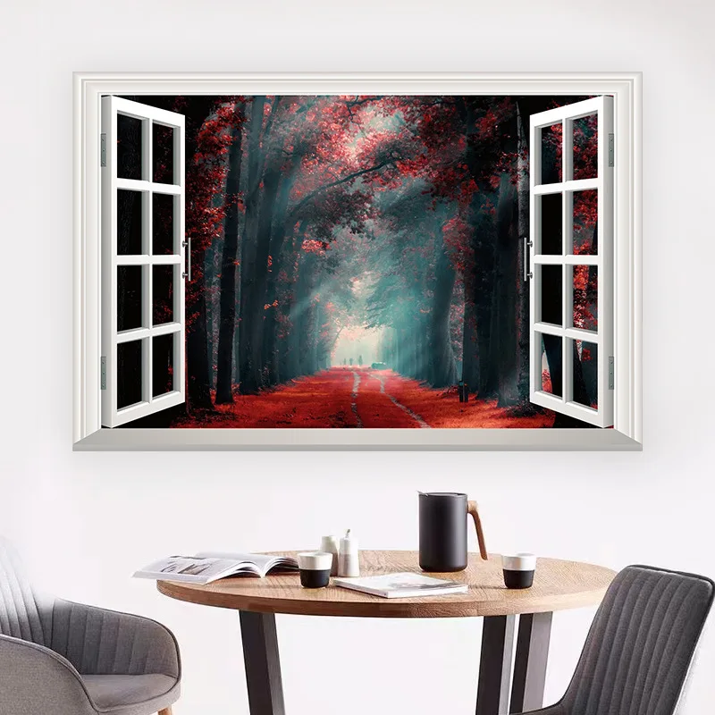 

2Pieces 3D Self-adhesive Wall Painting Stickers False Window Scenery Living Room Wallpaper Bedroom Room Decoration Poster