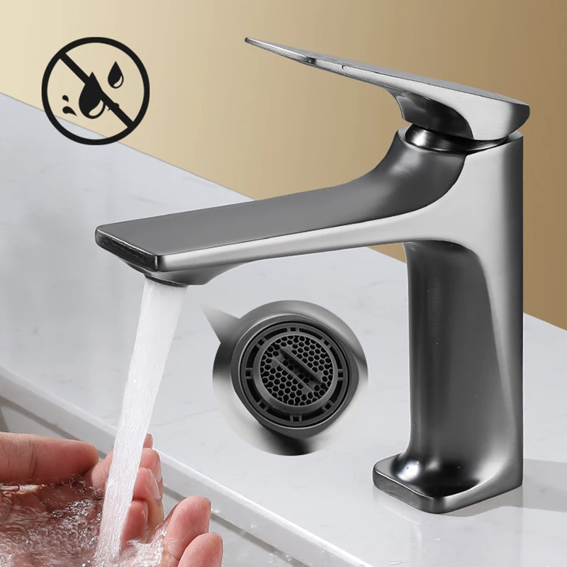 

BATHMEN Brass Core Modern Bathroom Sink Faucet Single Handle Deck Mounted Wash Basin Water Tap Hot And Cold Mixer
