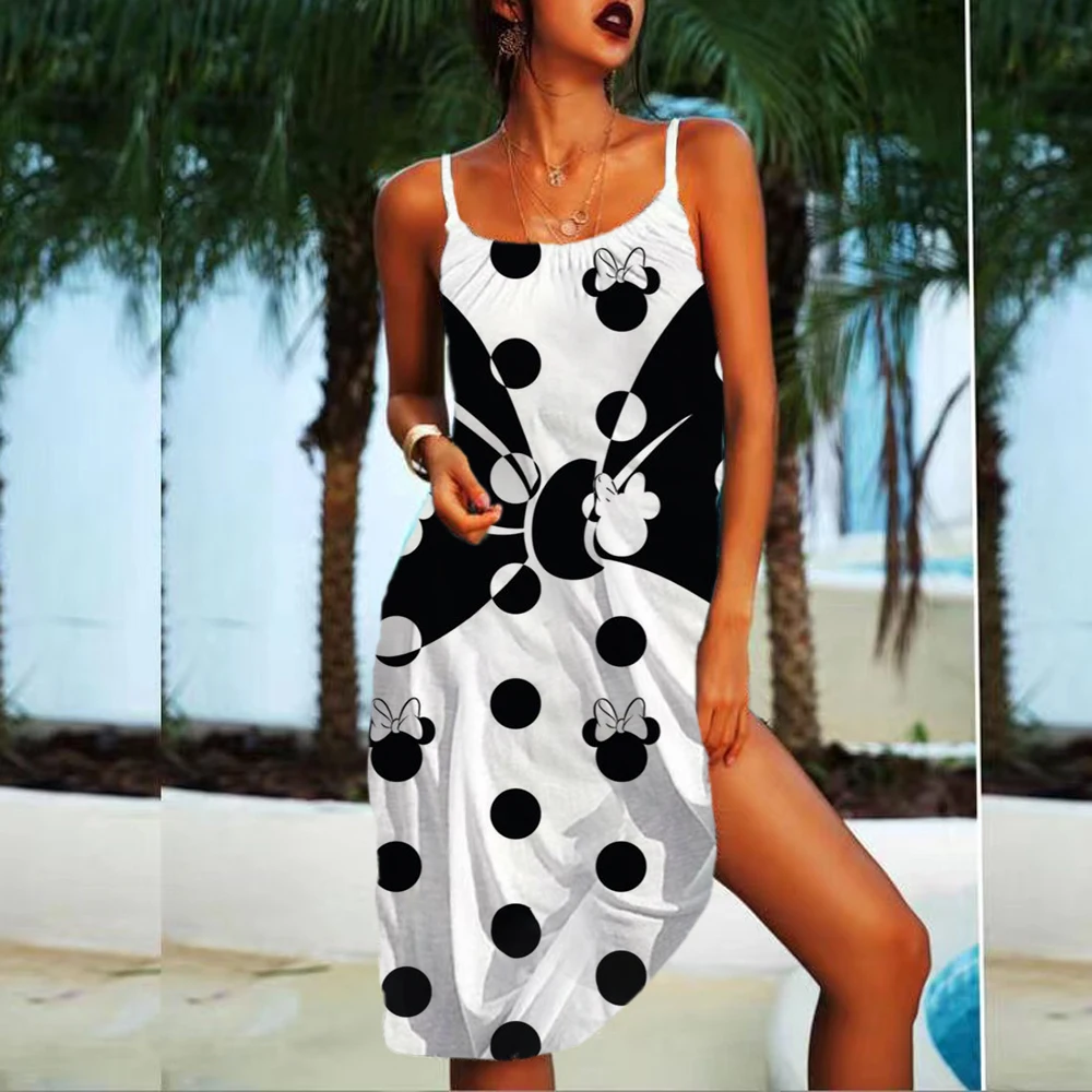 

Fashion Summer Casual butterfly Print Sleeveless Cute Mini Sling Dress Sundresses for Women Mickey Mouse Women's Beach Dresses