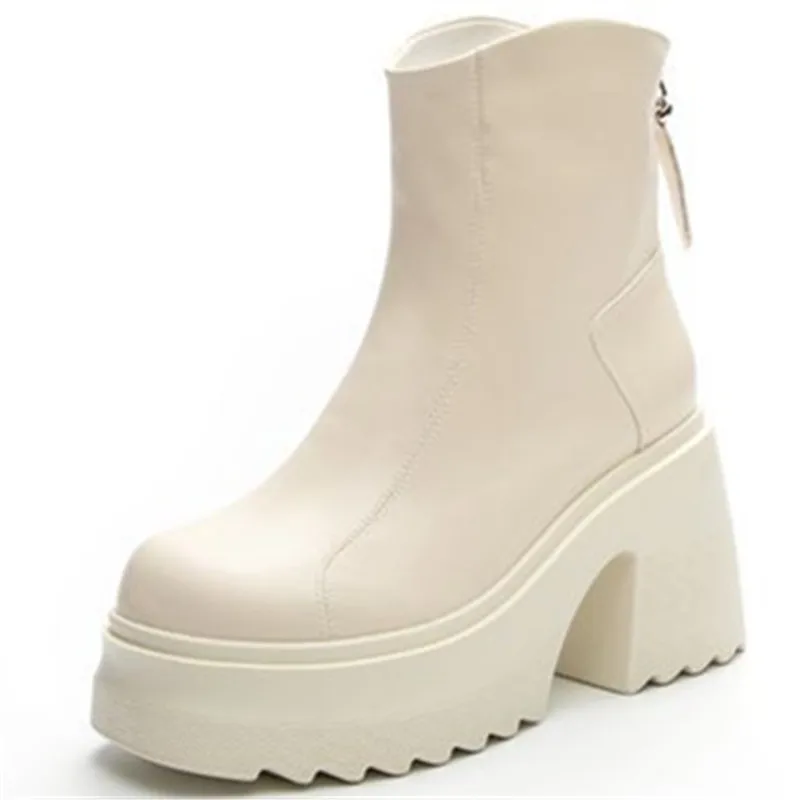 

10cm Heightening Genuine Leather Women's Short Boots Marton Boots Thick Heel British Style Women's Casual Popular Trendy Boots