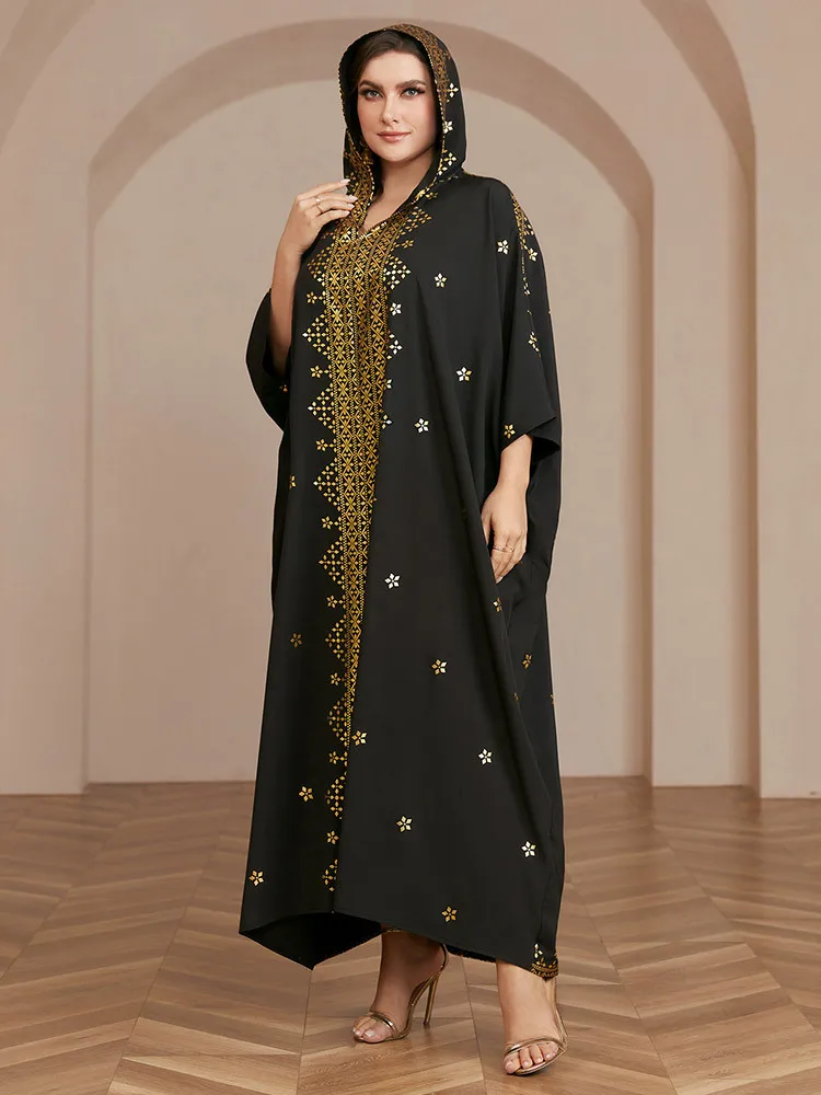 

2024 New Ramadan Hooded Abaya for Women Muslim Loose Party Dress Eid Mubarak Jalabiya Djellaba Marocain Kaftan Turkey Dubai Robe