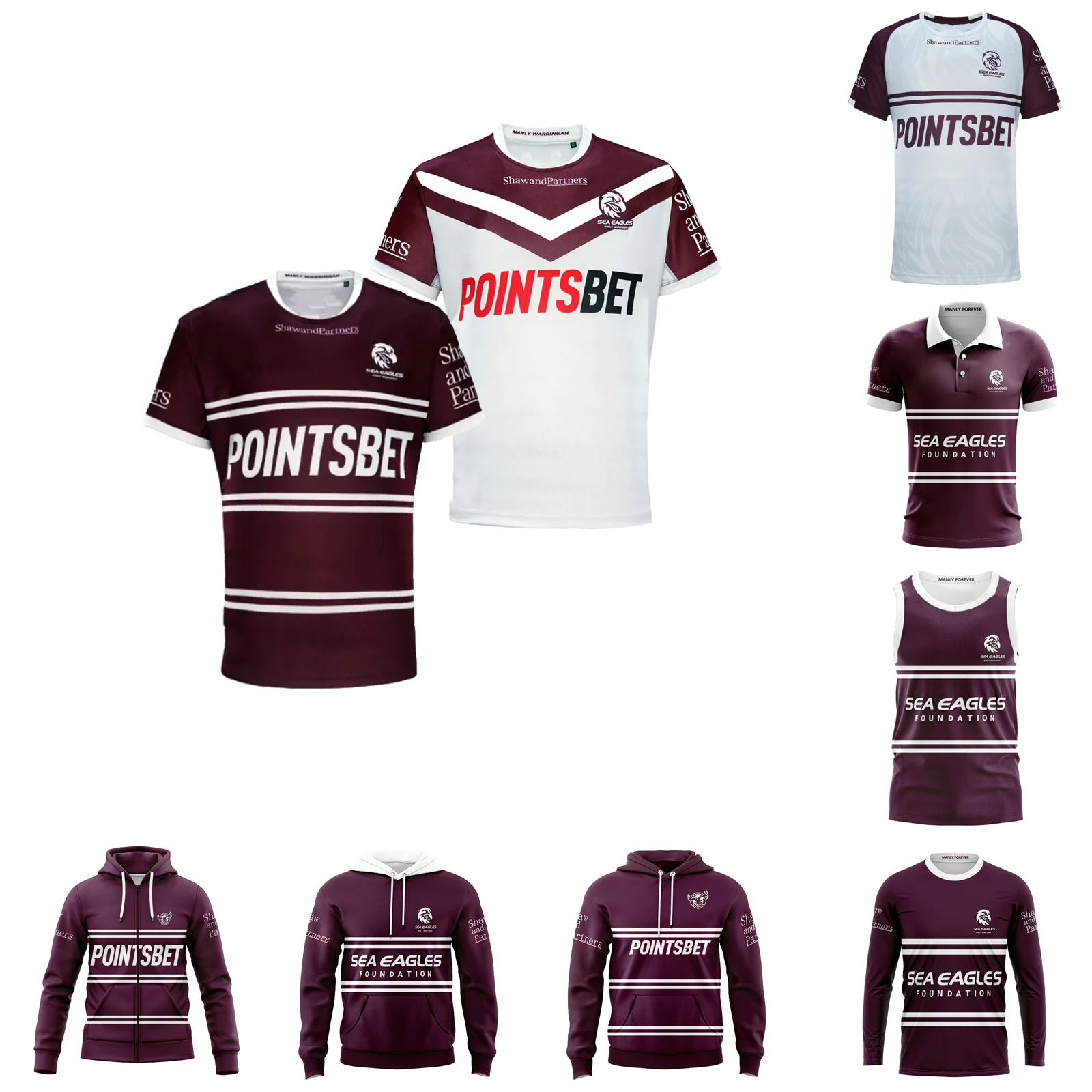 

2024 Manly Warringah Sea Eagles Home/Away Rugby Jersey Hoodie Vest