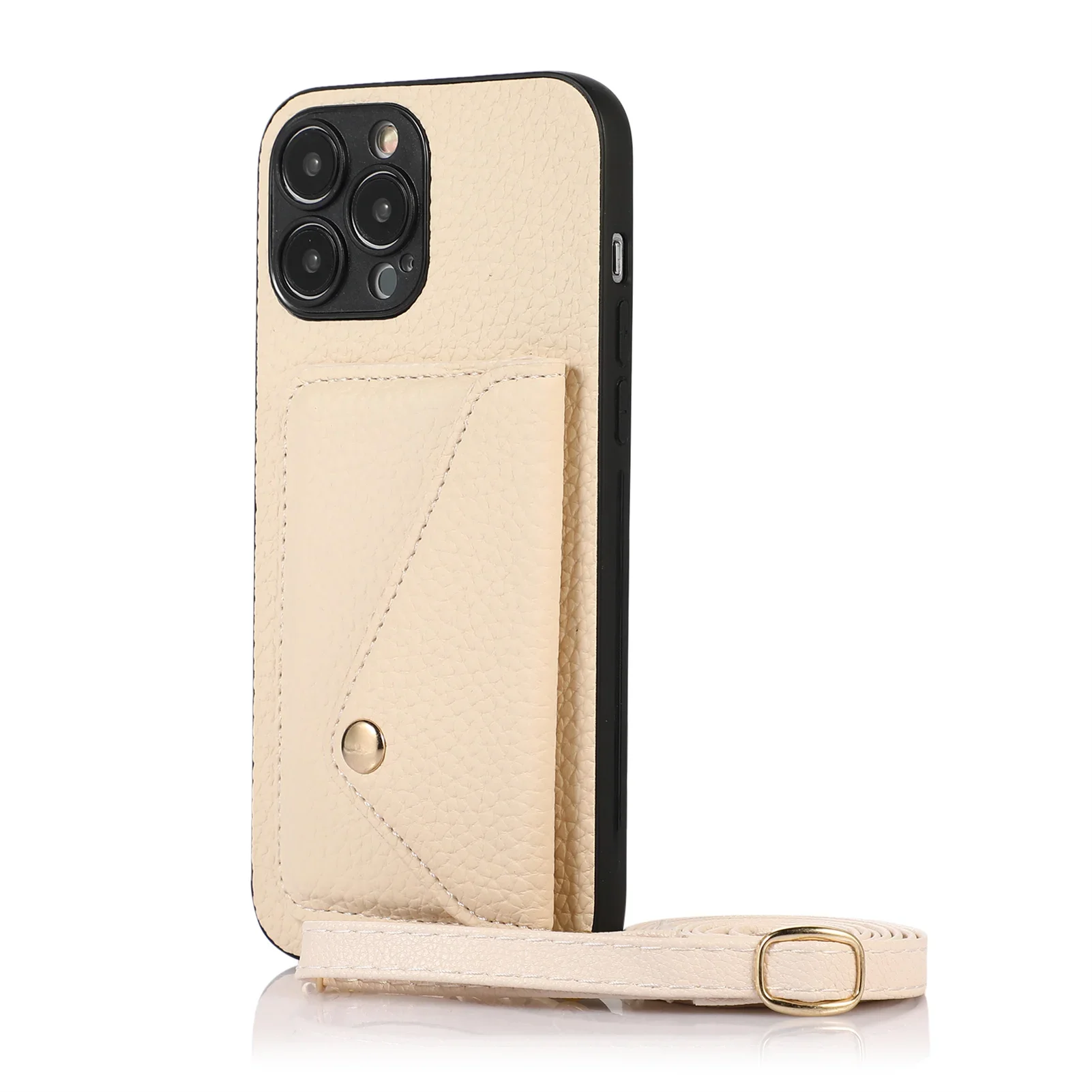 Chic Leather Crossbody Phone Case with Card Holder and Lanyard Strap