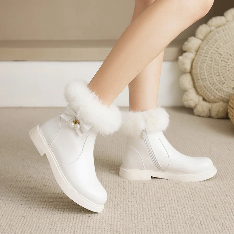

New Design Winter Snow Boots Girls Princess Shoes Lining Plush Pink Black White Children Ankle Boots Kids Toddler Baby Warm 2A