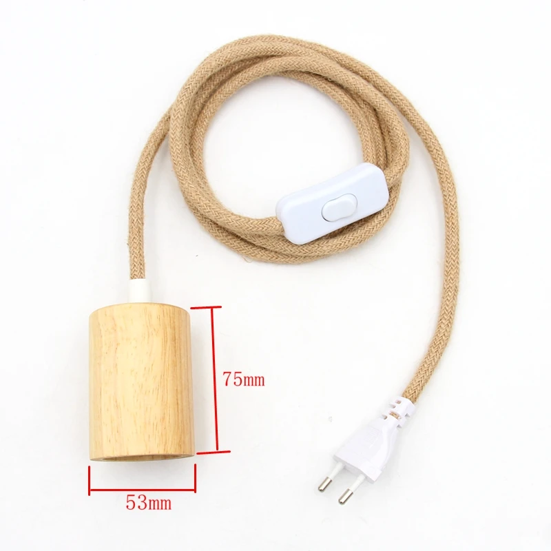 Modern Wood Hanging Lamp with Vintage Fabric Cord EU Plug Switch E27 Wooden Lamp Holder for Bedroom Home Decoration