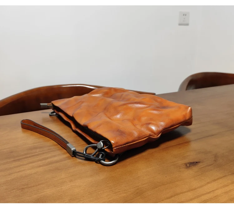 PNDME einfache Vintage handgemachte Kuh Leder Männer Clutch Tasche Outdoor täglich Luxus echtes Leder multifunktionale Telefon Umhängetasche – Detail 20