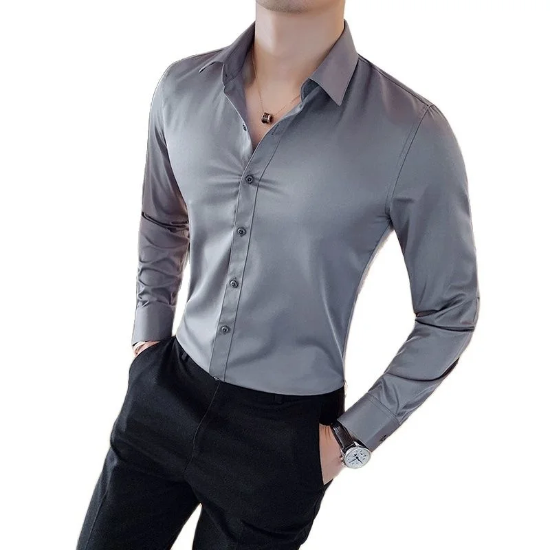 

Plus Size 7XL 6XL 2024 Autumn High Quality Solid Formal Shirt Men Long Sleeve Fashion Slim Mens Social Casual Business