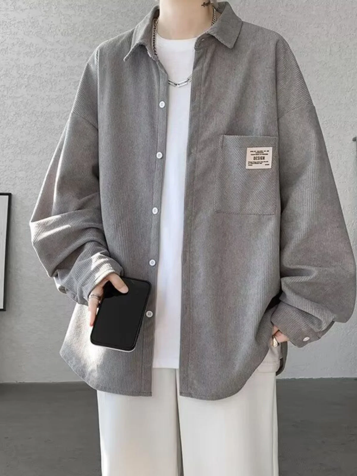 Corduroy Long Sve irt for Junior And High School Students Men's Loose Fit Button down Youthful Sle Autumn Wear Resistant