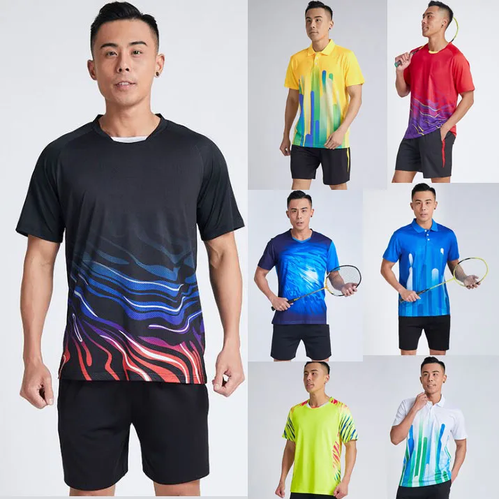Men's Tennis T Shirts + Shorts , Male Quick Dry Badminton T-Shirt , Man Sportwear Clothes Table Kits Set Can Name