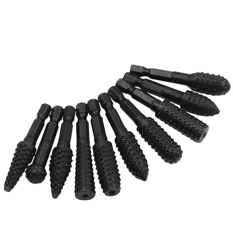 10Pcs Rotary Rasp File Set 1/4 Inch Hex Shank Rotary Burrs For Wood Carving Easy Install