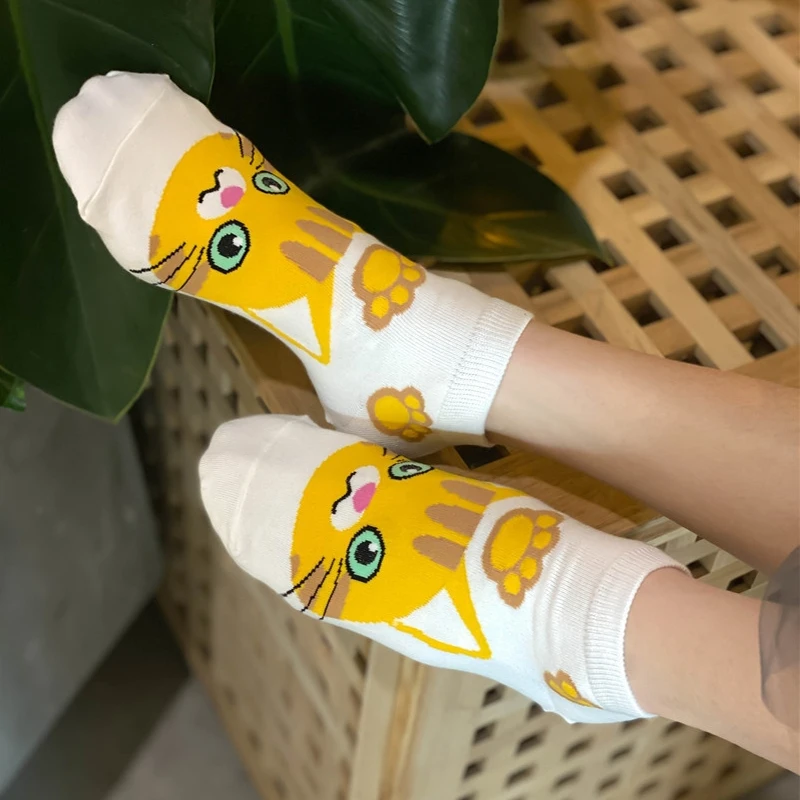 Calcetín corto de algodón con dibujos animados en 3D de gato, cachorro, perro, calcetines con estampado de animales Haruku Kawaii, tobilleras para chicas, calcetines transpirables informales_voghion.com
