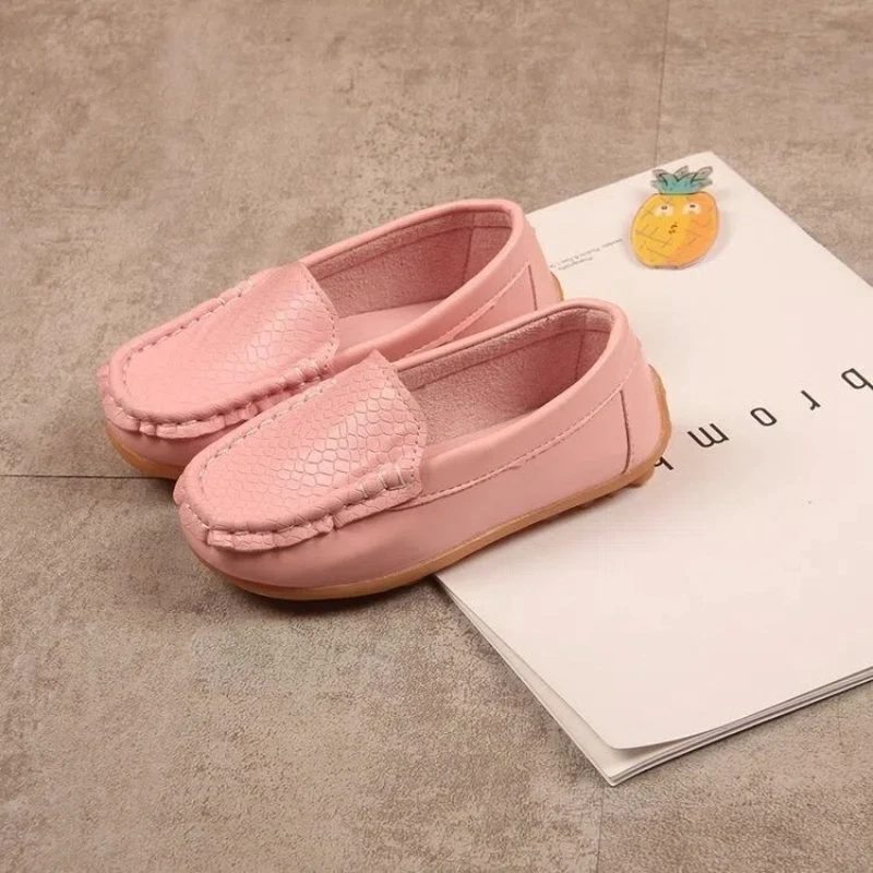 봄철 남아 여아 로퍼 봉제 PU 가죽 슬립온 패션 키즈 플랫 슈즈 단색 미끄럼 방지 캐주얼 데일리 아동화