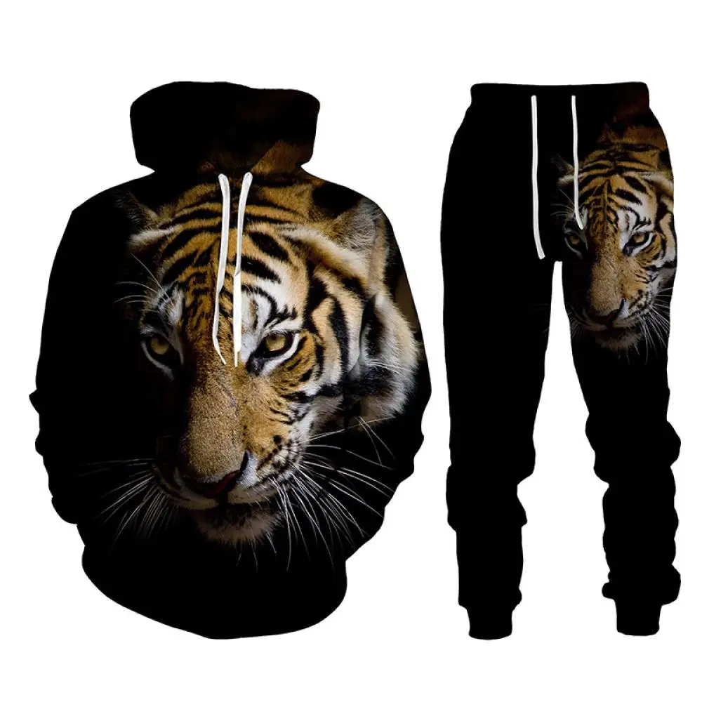 Autumn Tiger 3D Printed Men's Hoodie Pant Sets