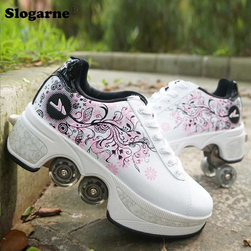 Kids' Sneakers Four Wheels Skate Shoes Dual Use Walking Double-Row Roller Girls' Running Roller Skates Boy Inline Skates Unisex 1