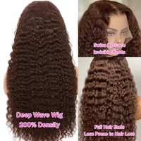 250% densité chocolat brun vague profonde perruques cheveux humains 13x4 13x6 HD dentelle avant perruque de cheveux humains 30 40 pouces dentelle frontale perruque bouclée 2