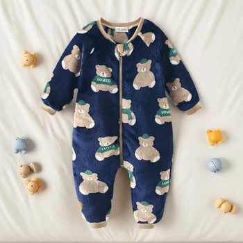 Winter Fleece Infants Thickened Long Sleeve Jumpsuits Warm Animals Baby Rompers Clothing Cute Bear 1