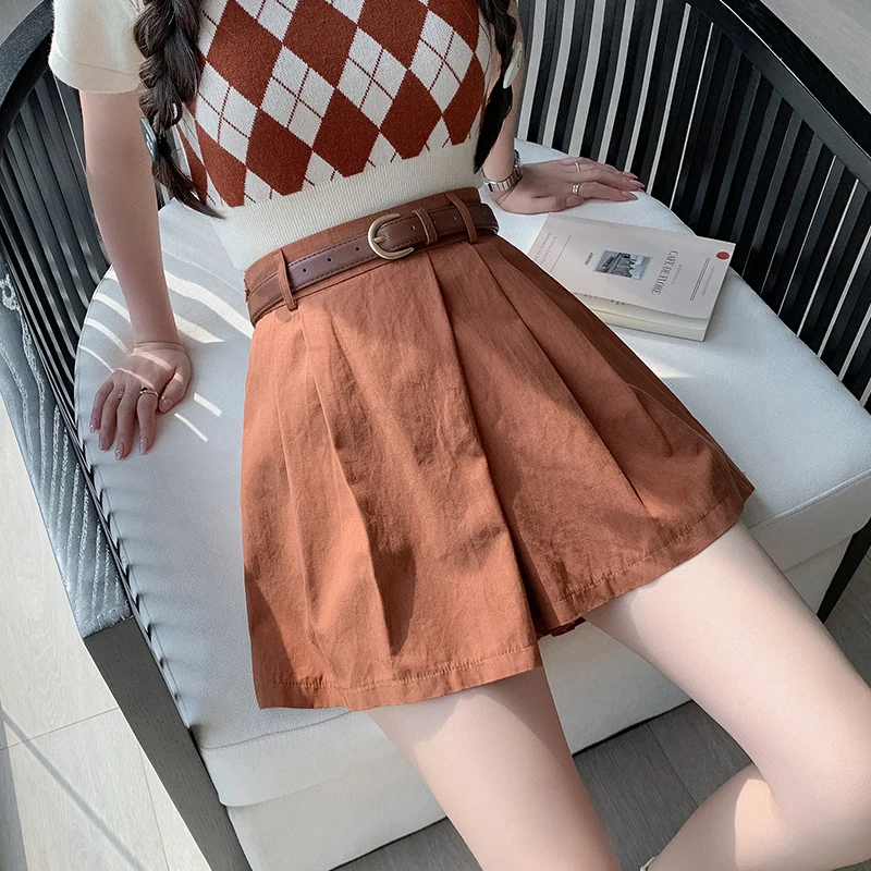 

Leisure shorts for women's 2024 summer workwear shorts skirt high waisted loose wide leg A-line pants short elastic large size