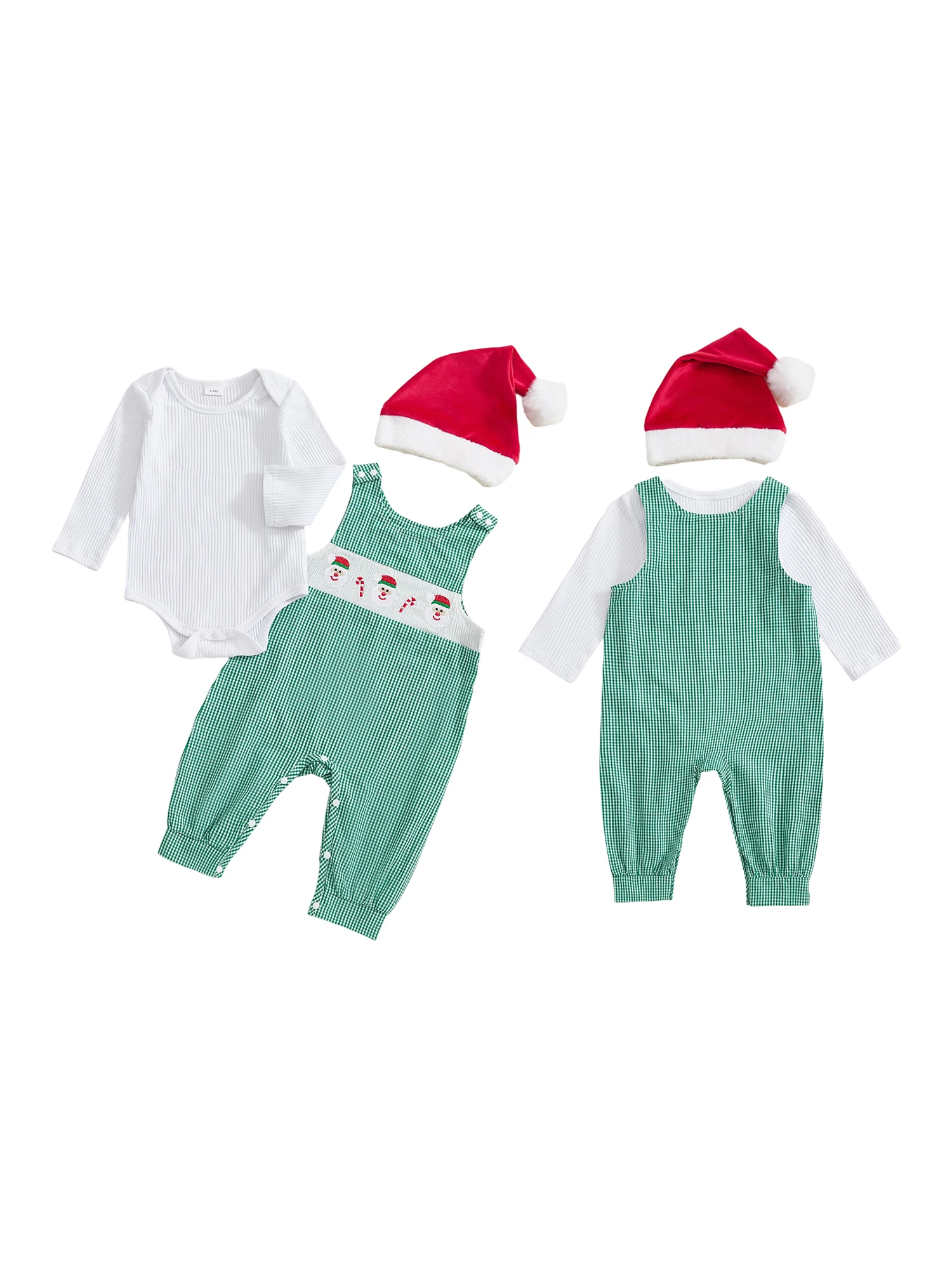 Christmas Baby Outfit Adorable Long Sleeve Romper with Festive Embroidered Overall Pants and Matching Hat Set for the Holidays