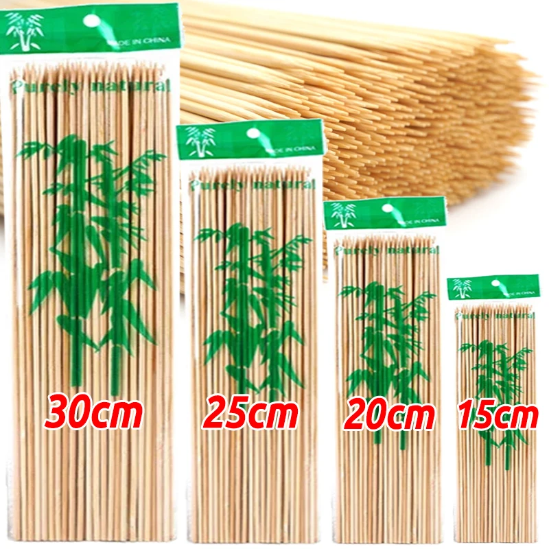 90/270Pcs Bamboo Wooden BBQ Skewers Disposable Natural Bamboo Stick Meat Tool Kitchen Barbecue Party Grill Camping 15/20/25/30cm