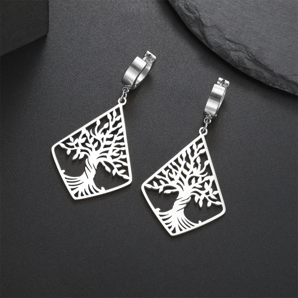 Baumelnde Ohrringe für Frauen und Mädchen, Edelstahl, Baum des Lebens, Anhänger, Davidstern, Ohrringe, Schmuck, Geschenk für Geburtstagsfeier – Detail 15