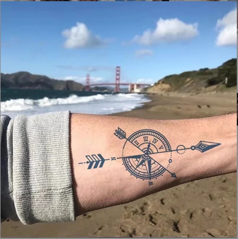 Waterproof Te1pc semporary Tattoo sticker semi-permanent long lasting  Compass arrow arm flash tatto fake tatoo for man women