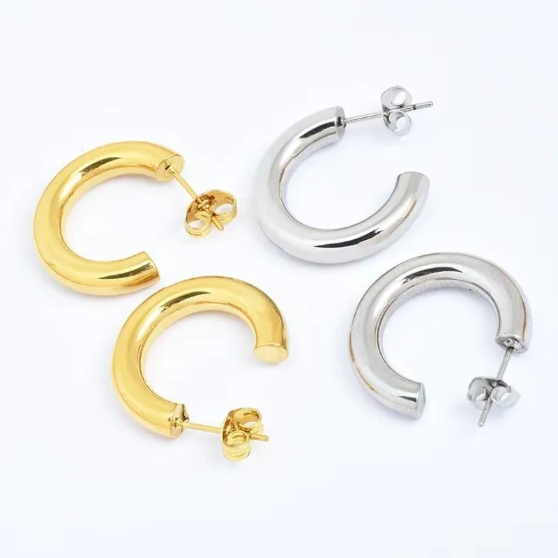 18k Gold Plated Waterproof C Shape Stud Earrings for Women Silver Color High Quality No Fading Earrings 2024 New Trend Jewelry