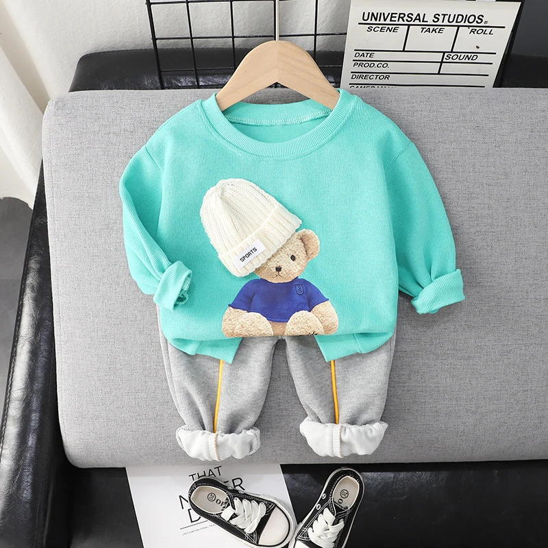 2022 Spring Autumn Children Boy 2PCS Clothing Set Cartoon Bear Cotton Sweatshirts Casual Pants Baby Boy Clothes Kids Sports Suit pajamas for birthday girl