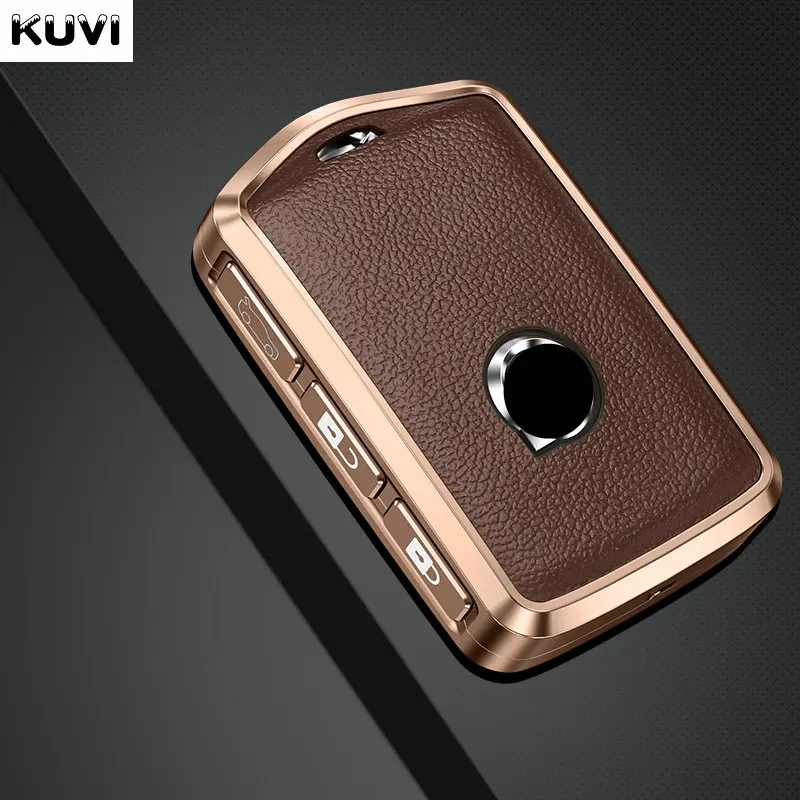 Premium Metal & Leather Car Key Case Cover - Elegant Remote Holder Protector Keychain
