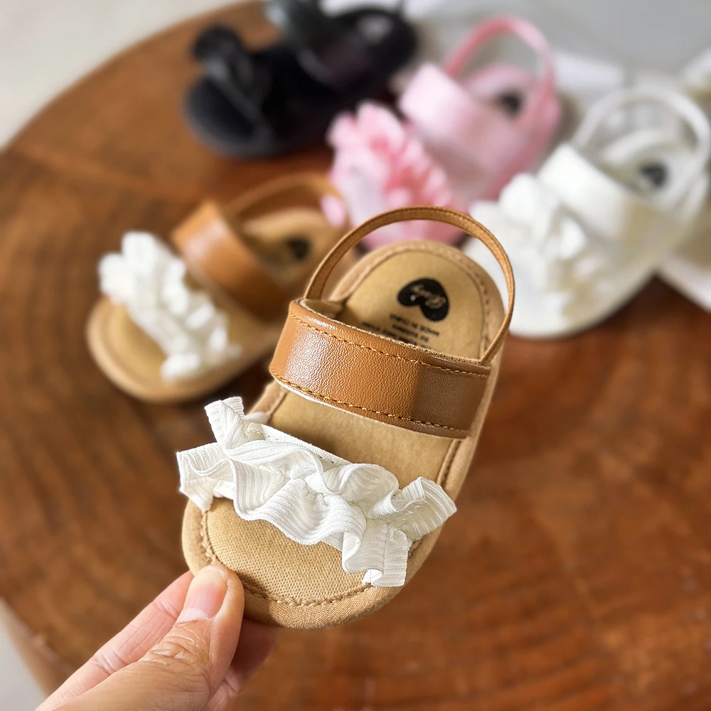 Infant Baby Girls Summer Sandals with Flower Soft Sole Newborn Toddler First Walker Crib Dress Shoes 1