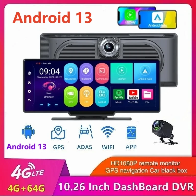 

10.26 Inch 4G Dash Cam Android 13.0 4+64G 8 Core 5G WiFi Car DVR ADAS GPS FM 24h Parking Monitor Rearview Mirror Video Recorder