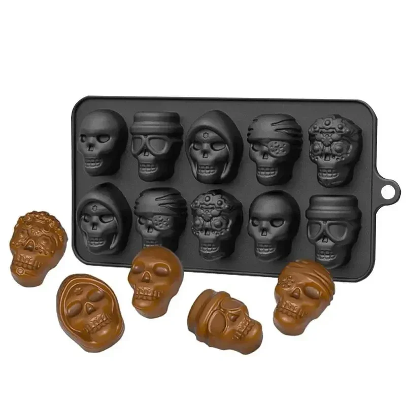 10 Grids Skull Ice Cube Mold Silicone Ice Cube Tray Cube Maker DIY Whiskey Cocktail Ice Ball Mold Chocolate Pastry Mould