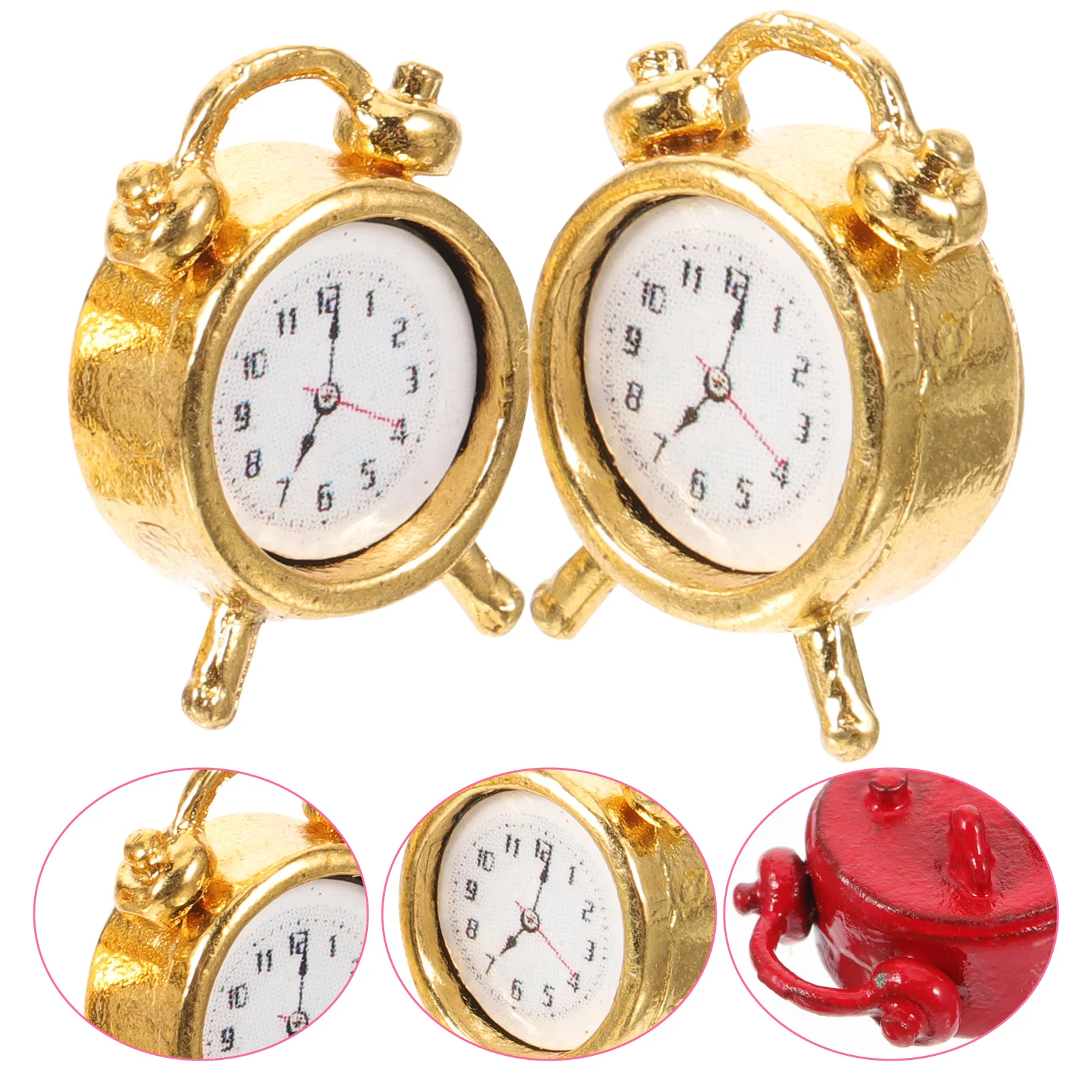 

2 Pcs Kids Alarm Clock Mini Toddler Toy Model House Miniature Crafts Accessory