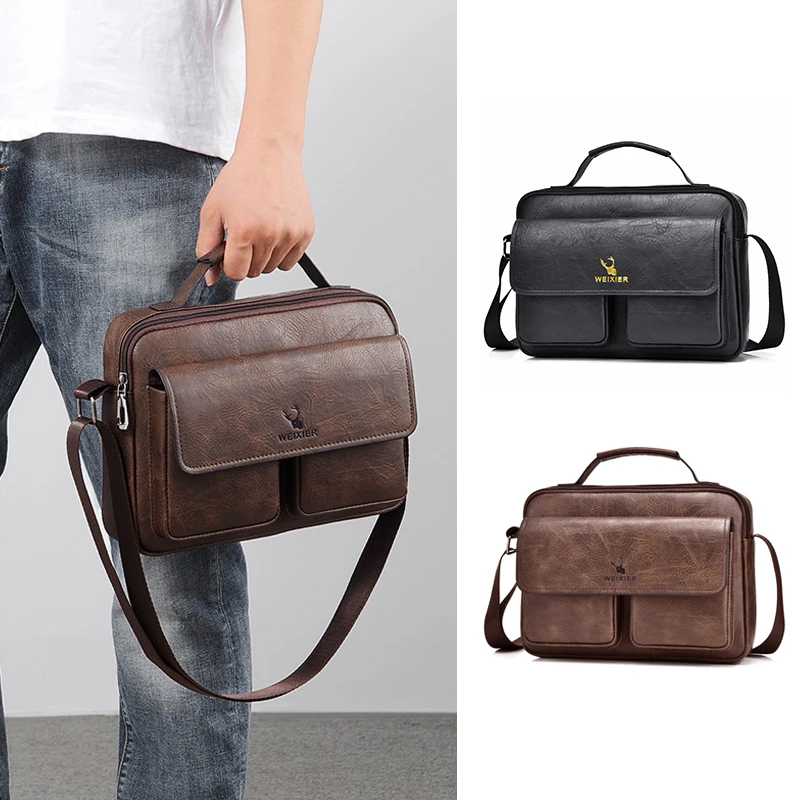 

Vintage Shoulder Bag Mini Briefcase for Men Business Tote PU Leather Handbags Pouch Ipad Breifcases Square Side Crossbody Bag