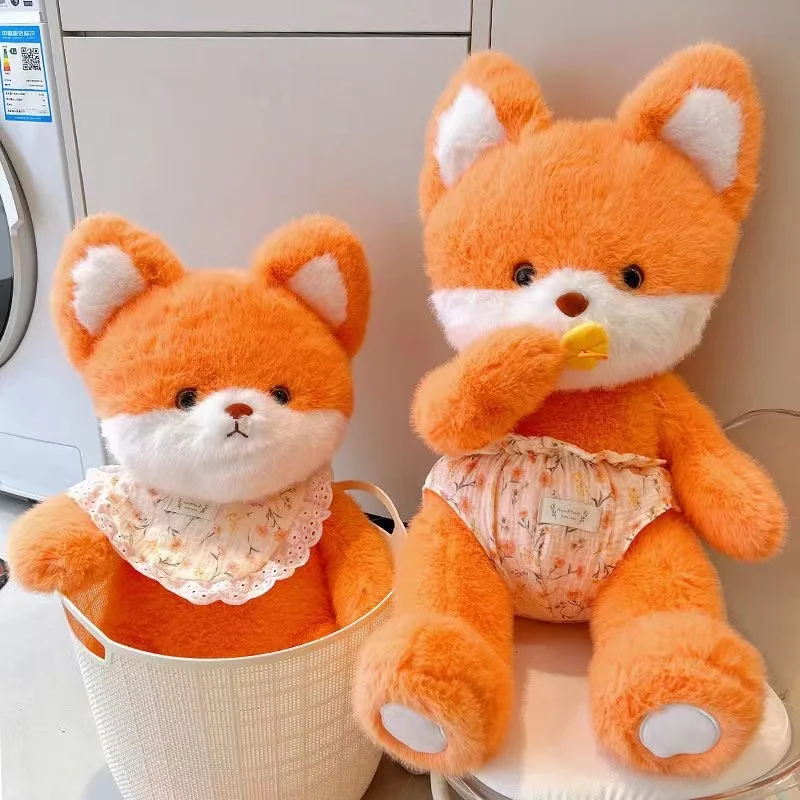 

Cute Fox Wearing Diapers Eating A Pacifier Soft Stuffed Animal Fluffly Cartoon Foxes Plush Toy Baby Appease Doll for Girls Gifts