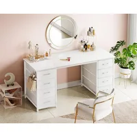 48 Inch White Computer Desk with 8 Fabric Drawers for Modern Home Office Study and Gaming Setup Featuring Large Storage Capacit 2