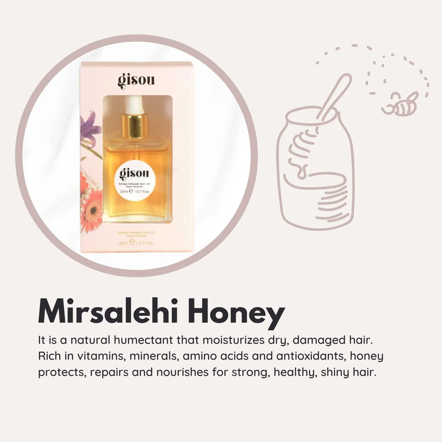 Hair Oil Gisou Honey Infused Enriched with Mirsalehi Honey for Deep Nourishment Hydration Frizz Control Heat Protection