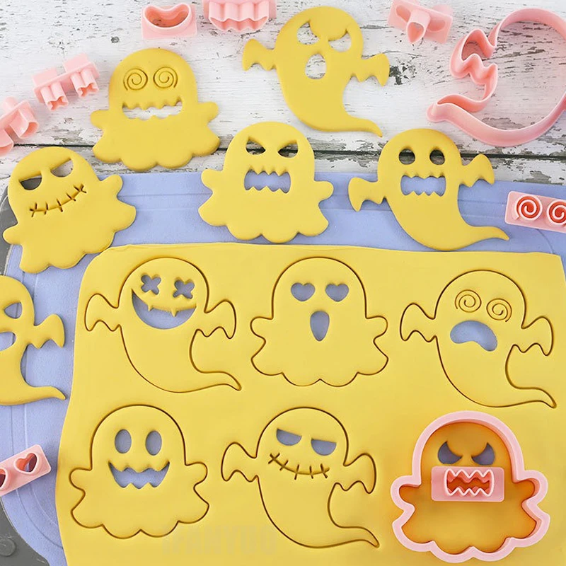 Halloween Cookie Cutters Diy Ghost Pumpkin Fondant Embosser Biscuit Stamp Versatile Cake Tool Baking Supplies 10pcs/ Set cookie cutter fondant cutter baking decorating tools