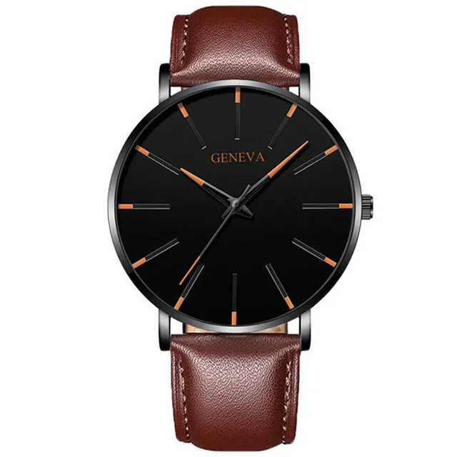 Exquisite Watches 2022 Male Elegant Ultra Thin Stainless Steel Business Quartz New Wristwatch Fashion Black Casual Watch For Men Leather Brown Orange