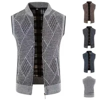 Men's Knitted Vest Autumn Winter Fleece Lined Zipper Sleeveless Sweater Vest Embroidered Outerwear for Men in China