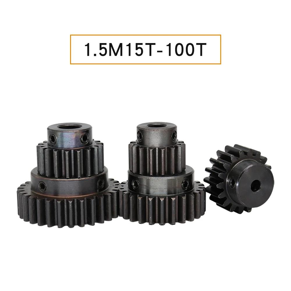 Spur Gear 1.5M-12T/14T Blackening SC45#Carbon Steel High Frequency Quenching Gear Wheel Bore Size 5/6/6.35/7/8 mm 1 Piece