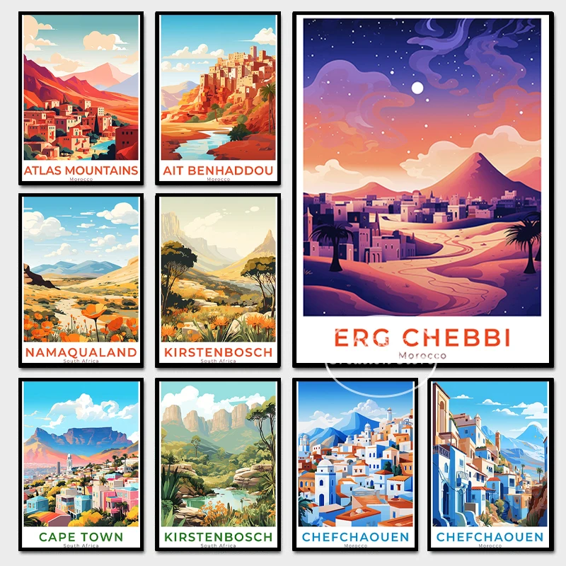 Постер для путешествий с принтом цвета ЭРГ Чи бэнхаддоу, Настенный декор в марокканском стиле для гостиной, Постер для путешествий, скандинавский Декор для дома Постер для путешествий с принтом цвета ЭРГ Чи бэнхаддоу, Настенный декор в марокканском стиле для гостиной, Постер для путешествий, скандинавский Декор для дома