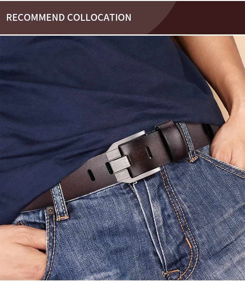 Herren-Ledergürtel, schwarze Schnalle, neuer Stil, modisch, trendig, leichter Luxus, lässig, vielseitig, geeignet für Jeans, Dornschließe – Detail 2