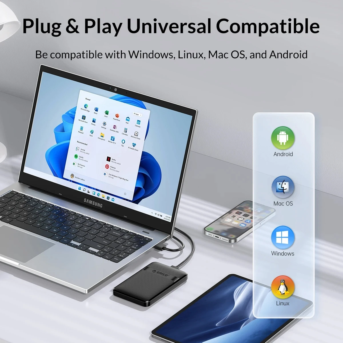 ORICO 2.5인치 HDD 케이스 SATA to USB3.0/Type-C SSD HDD 인클로저 5/6Gbps 최대 USB-C 외부 SATA HDD 인클로저 PC 컴퓨터용