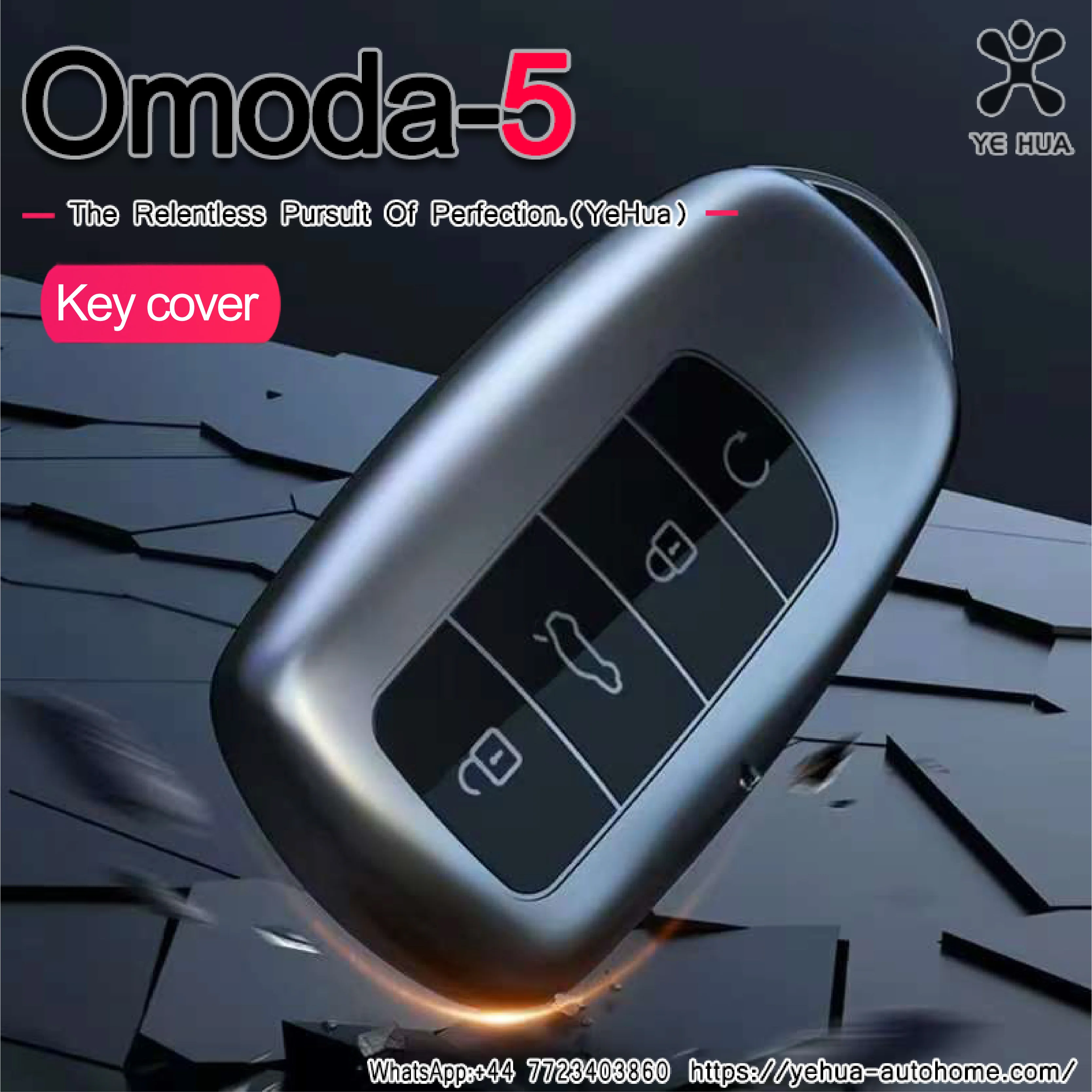 Omoda C5-Titanium Gray Car Key Cover Case Shell Fob Way Car Alarm LCD Remote Controller Keychain Keyless